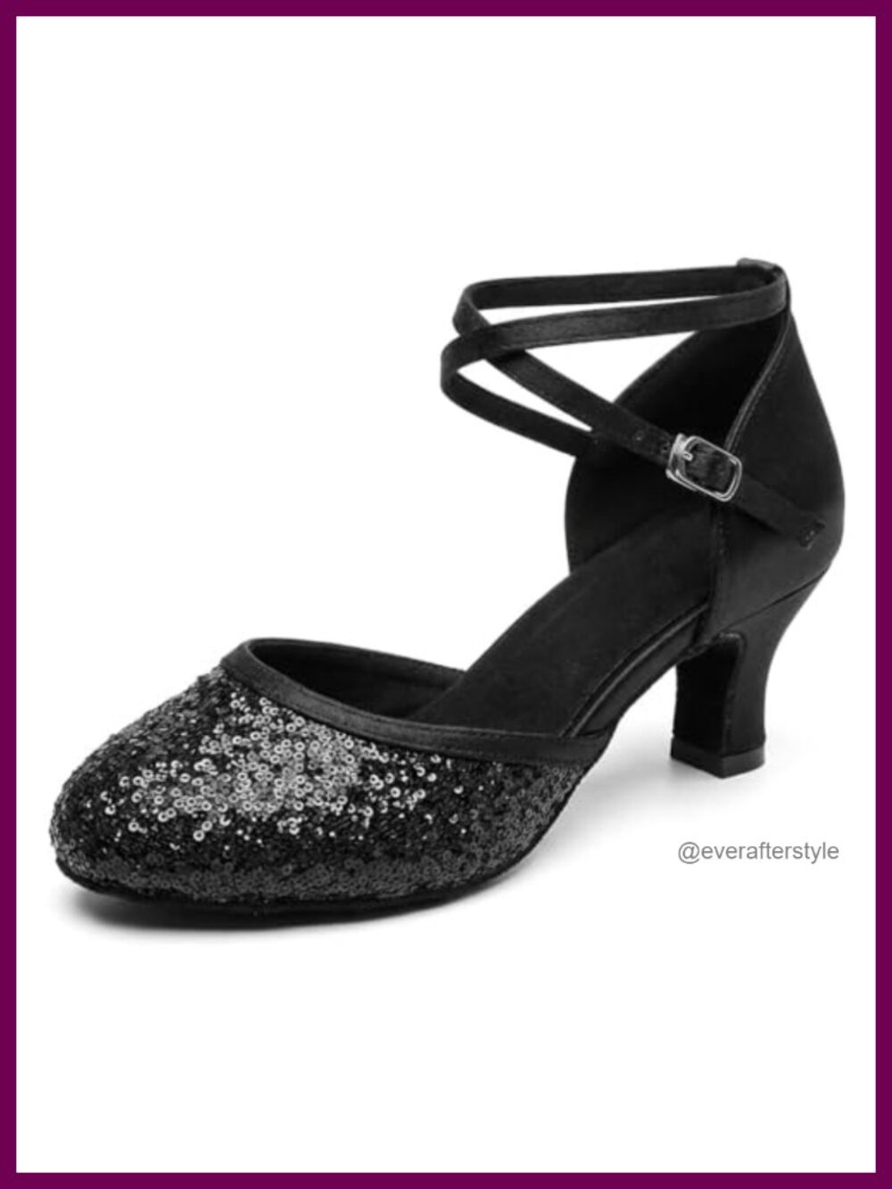 Glitter Sequin Latin Dance Shoes Suede Sole Ankle Strap Heel Dance Party